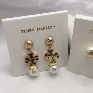 Tory Burch Gold Kira White Pearl Earrings